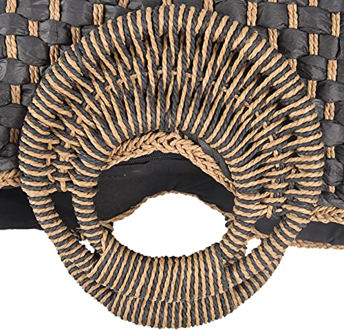 QZUnique Hand-woven Straw Bag Women Summer Beach Handbag Purse Retro Rattan Tote Clutch Travel Bag with Wood Round Top Handle