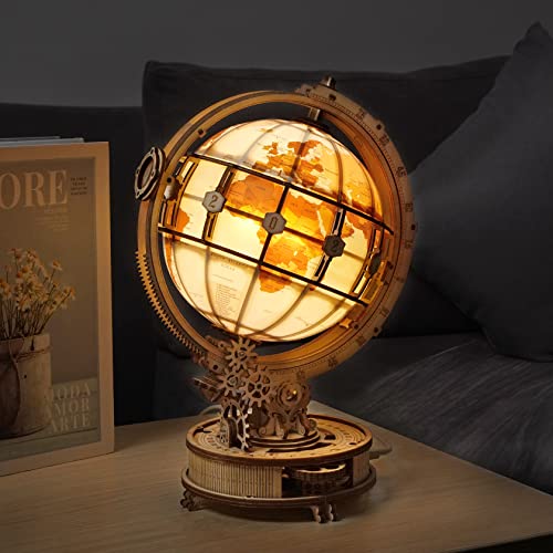 ROBOTIME Wooden Puzzles for Adults Luminous Globe ST003, Toy Building Sets for Adults, Wooden Globe Model Kits with LED Light, House Warming Gifts New Home/Anniversary/Birthday/Teacher/Dad Gift