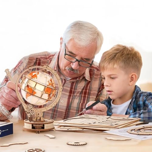 ROBOTIME Wooden Puzzles for Adults Luminous Globe ST003, Toy Building Sets for Adults, Wooden Globe Model Kits with LED Light, House Warming Gifts New Home/Anniversary/Birthday/Teacher/Dad Gift