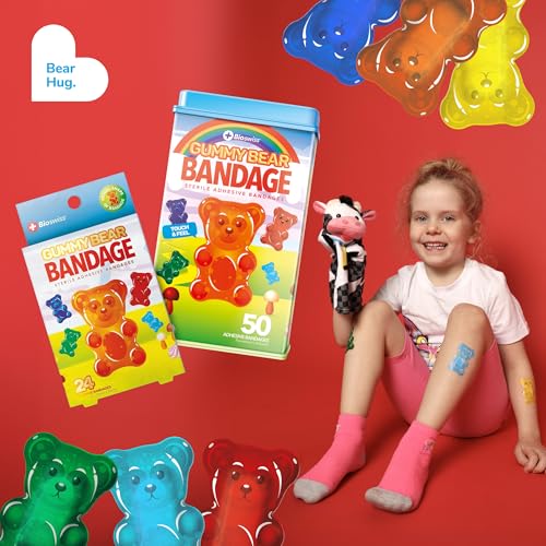 BioSwiss Bandages, Gummy Bear Shaped Self Adhesive Bandages, Latex Free Sterile Wound Care, Fun First Aid Kit Supplies for Kids, 24 Count