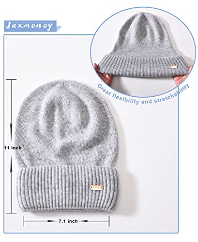 jaxmonoy Cashmere Slouchy Beanies for Women Winter Lightweight Girls Wool Knit Hat Cuffed Soft Warm Slouch Beanie Cap - Light Grey