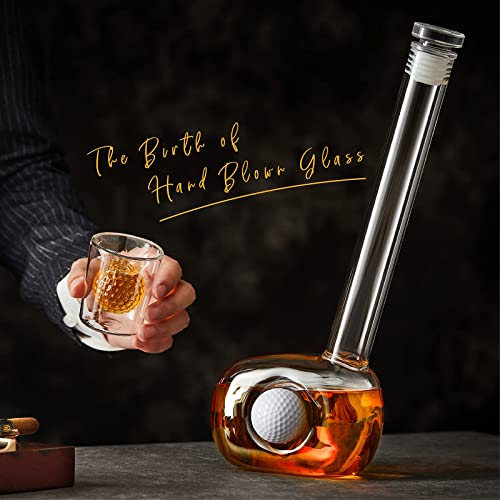 Golf Decanter Whiskey Decanter Set with 4 Golf Ball Shot Glasses - Unique Golf Gifts Golf Accessories for Men - 750ML Golf Themed Liquor Dispenser for Alcohol, Bourbon, Scotch, Vodka, Tequila, Wine