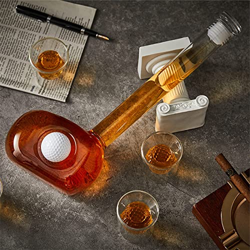 Golf Decanter Whiskey Decanter Set with 4 Golf Ball Shot Glasses - Unique Golf Gifts Golf Accessories for Men - 750ML Golf Themed Liquor Dispenser for Alcohol, Bourbon, Scotch, Vodka, Tequila, Wine