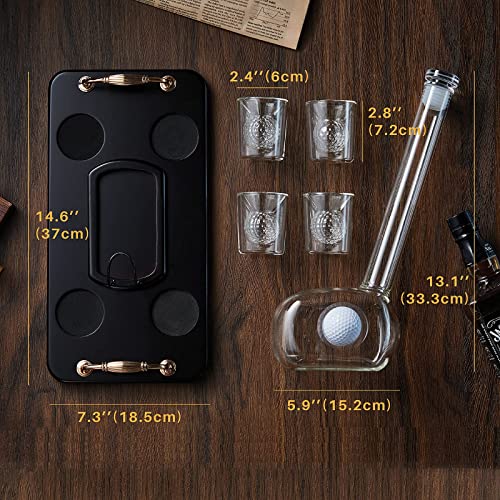 Golf Decanter Whiskey Decanter Set with 4 Golf Ball Shot Glasses - Unique Golf Gifts Golf Accessories for Men - 750ML Golf Themed Liquor Dispenser for Alcohol, Bourbon, Scotch, Vodka, Tequila, Wine