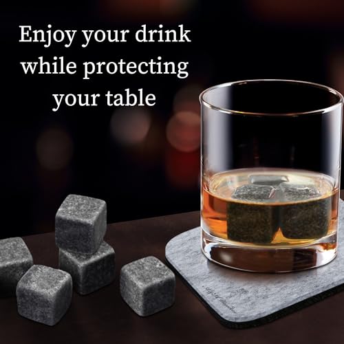 A&A Wonders Premium Whiskey Stones 100% Natural Granite Set of 9 Chilling Rocks Stone Reusable Ice Cubes for Drinks with Velvet Carrying Pouch, Gift for Whiskey Lovers - Grey, (9 Cubes)