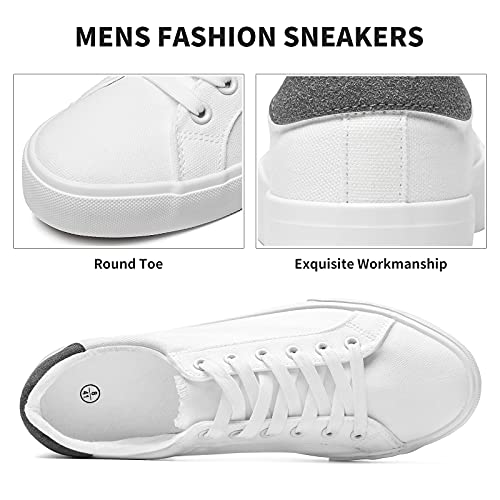 FRACORA Mens Canvas Shoes White Black Sneakers Low Top Lace Up Casual Shoes