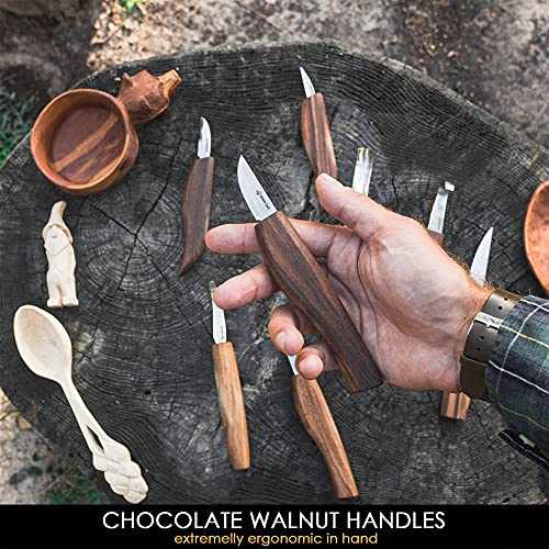 BeaverCraft Deluxe Wood Carving Kit S50X - Wood Carving Tools Wood Carving Set - Spoon Wood Carving Knives Tools Set - Whittling Kit Knife Woodworking Kit for Beginner and Profi (Brown)