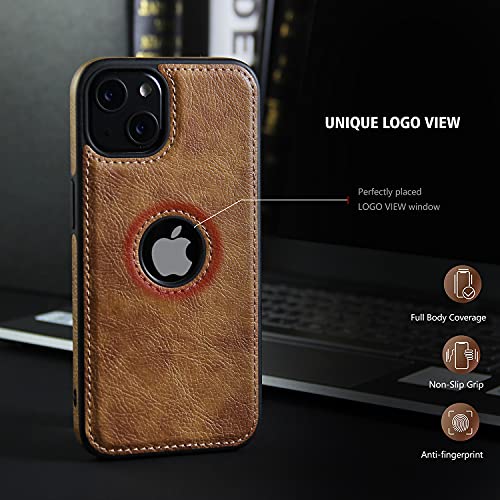 JAROIE Classy Design Luxury Leather Phone Case for iPhone 13 Non-Slip Grip Full Body Ultra Slim Protective Case (2021,6.1”) (Brown)