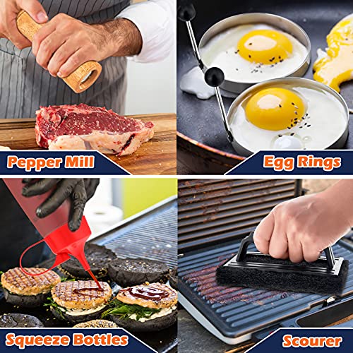 Joyfair Griddle Accessories Set of 18, Stainless Steel Flat Top Grilling Accessory Outdoor Camping BBQ Cooking Tools, with Grill Spatulas, Scraper, Melting Dome, Burger Turner, Portable Carrying Bag