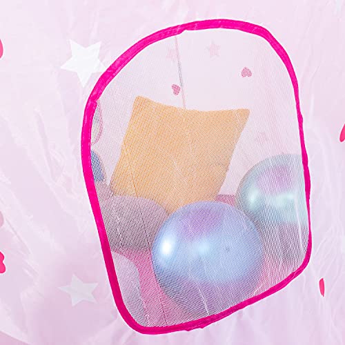 Princess Castle Play Tent with Glow in The Dark Stars, Foldable Pink Pop up Kids Tent Playhouse Toys, for Indoor Outdoor Toddler Children Girls Gifts Tent Girls Toys Age 3/4/5/6/7/8/9 Years Old