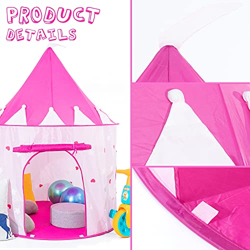 Princess Castle Play Tent with Glow in The Dark Stars, Foldable Pink Pop up Kids Tent Playhouse Toys, for Indoor Outdoor Toddler Children Girls Gifts Tent Girls Toys Age 3/4/5/6/7/8/9 Years Old