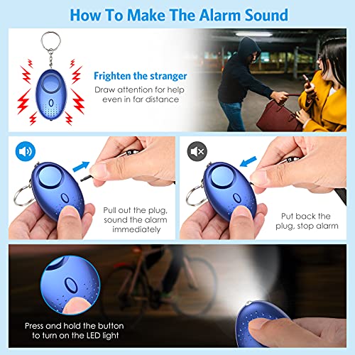 AMIR Safety Keychain Set for Women and Kids, 10 Pcs Safety Keychain Accessories, Self Defense Keychain Set for Girls with Safe Sound Personal Alarm, No Touch Door Opener, Whistle and Pom, Blue