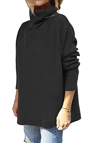 EFAN Womens Oversized Turtleneck Cashmere Chunky Sweaters Long Knit Tunic Pullover Sweater Cotton Plus Size Sweater Dress Black Large