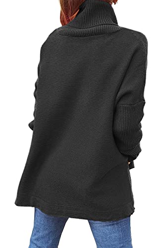 EFAN Womens Oversized Turtleneck Cashmere Chunky Sweaters Long Knit Tunic Pullover Sweater Cotton Plus Size Sweater Dress Black Large