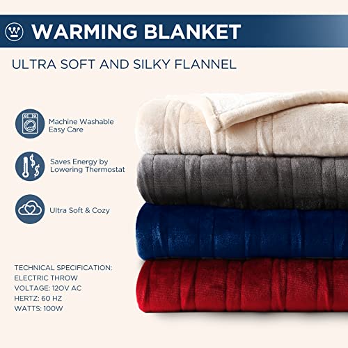 Westinghouse Heated Throw Blanket, Electric Blanket Throw with 6 Heating Levels and 2-10 Hours Time Settings, Flannel to Sherpa Super Cozy Heated Blanket Machine Washable, 50x60 inch, Beige