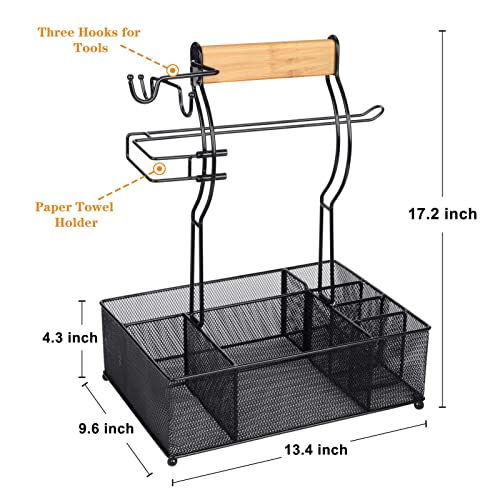 FANGSUN Grill Caddy, BBQ Caddy with Paper Towel Holder, Picnic Condiment Utensil Caddy for Outdoor Camping, Barbecue Accessories Storage Organizer for Griddle Grilling Tool, Rv Patio Camper Must