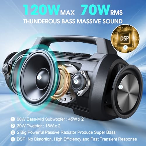 W-KING Portable Speaker, 120W Peak 70W RMS Bluetooth Speaker Wireless Loud IPX6 Waterproof Bluetooth Speakers with Subwoofer/Bass Boost/Hi-Fi Stereo/42H/Powerbank/MIC in, Party Large Outdoor Boombox