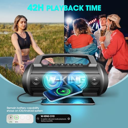 W-KING Portable Speaker, 120W Peak 70W RMS Bluetooth Speaker Wireless Loud IPX6 Waterproof Bluetooth Speakers with Subwoofer/Bass Boost/Hi-Fi Stereo/42H/Powerbank/MIC in, Party Large Outdoor Boombox