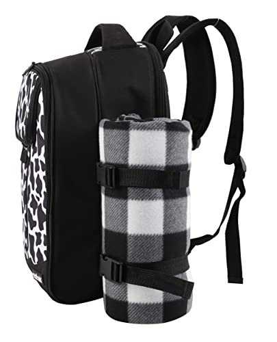 apollo walker Picnic Backpack Bag for 2 Person with Cooler Compartment, Detachable Bottle/Wine Holder, Fleece Blanket, Plates and Cutlery Set (2 Person, Black)