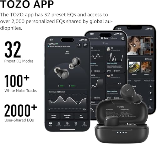 TOZO A1 Mini Wireless Earbuds Bluetooth 5.3 in Ear Light-Weight Headphones Built-in Microphone, IPX5 Waterproof, Immersive Premium Sound Long Distance Connection Headset with Charging Case, Black