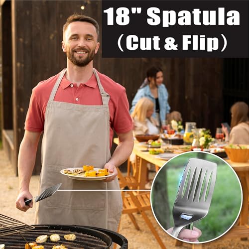 GRILLART BBQ Tools Grill Tools Set - 18Inch Grilling Tools BBQ Set - Grill Accessories w/BBQ Tongs, Spatula, Fork, Brush - Stainless Grill Kit Grilling Set - Gift Ideas BBQ Accessories, Gifts for Men