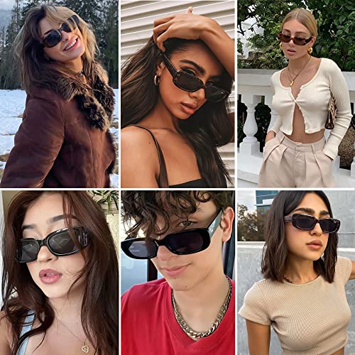 Tskestvy 4 Pieces Retro Vintage Sunglasses Small Square Rectangle 90s Glasses Trendy Y2K for Women Aesthetic Accessories