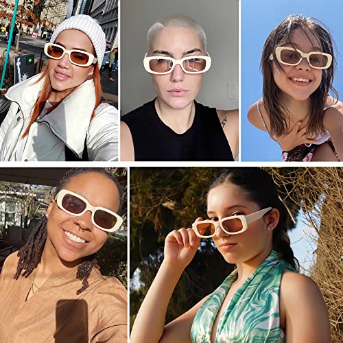 Tskestvy 4 Pieces Retro Vintage Sunglasses Small Square Rectangle 90s Glasses Trendy Y2K for Women Aesthetic Accessories