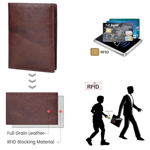 Polare Luxury RFID Blocking Leather Passport Holder Travel Wallet For Men and Women (Coffee)