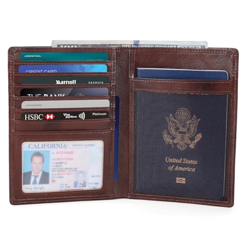 Polare Luxury RFID Blocking Leather Passport Holder Travel Wallet For Men and Women (Coffee)