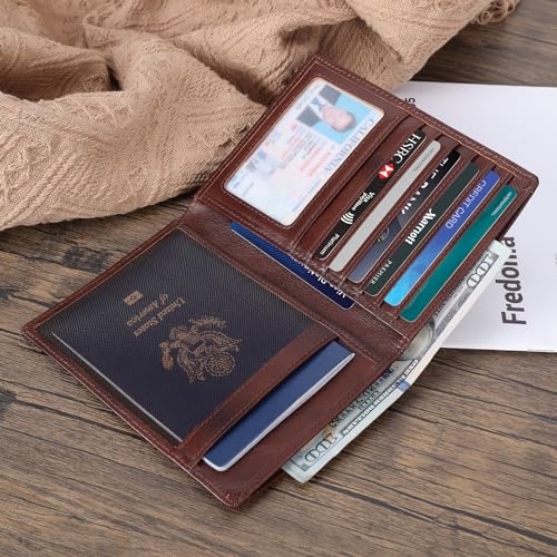 Polare Luxury RFID Blocking Leather Passport Holder Travel Wallet For Men and Women (Coffee)