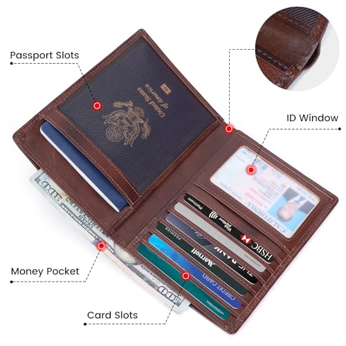 Polare Luxury RFID Blocking Leather Passport Holder Travel Wallet For Men and Women (Coffee)