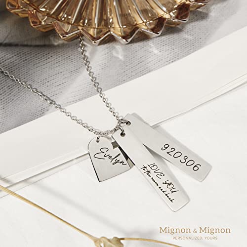 MignonandMignon Custom Name Necklace Kids Personalized Mother's Day Gift Gold Bar Engraved Jewelry Birthday Heart Charm Best Unique for Women -H8N