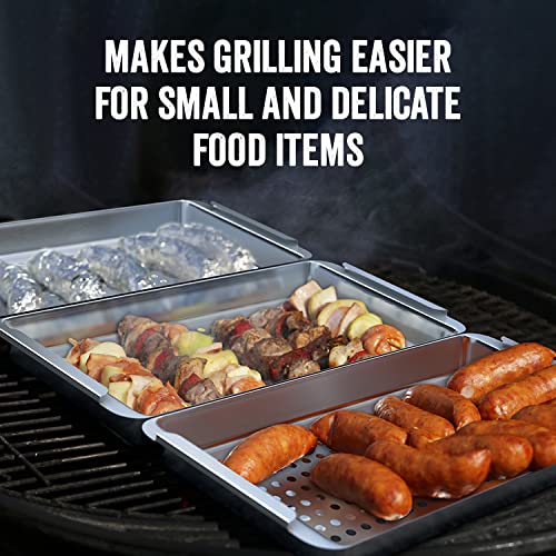 Yukon Glory™ BBQ 'N SERVE Grill Basket Set - Includes 3 Grilling Baskets & Clip-on Handle - Revolutionary Patent Pending Grill to Table Design Perfect Grill Pan For Grilling Fish Veggies & Meats