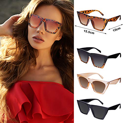 Weewooday 4 Pairs Vintage Square Cat Eye Sunglasses Retro Cat Eye Sunglasses Trendy Mirrored Glasses for Women and Men 2024