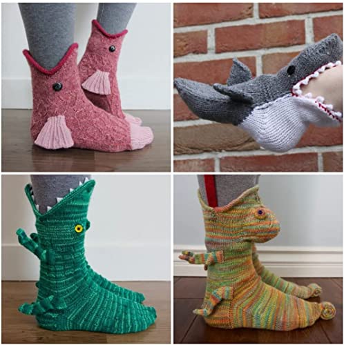 Linzhouzhiguang Knit Socks Unisex Novelty Shark Crocodile Shape Socks Floor Socks Winter Home Warm Socks (Crocodile)