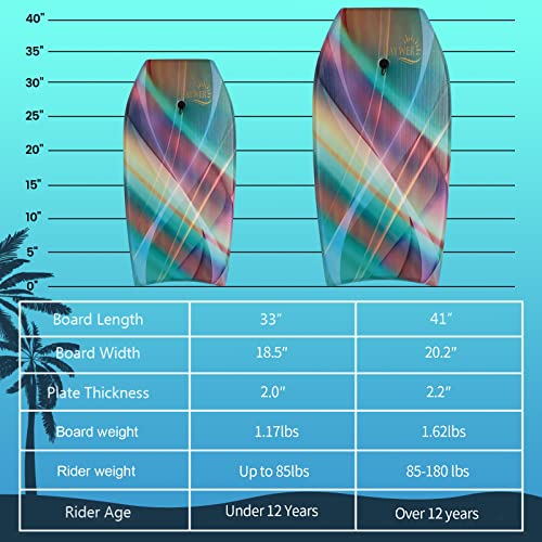 Body Board Lightweight with EPS Core, HDPE Slick Bottom, Leash & Adjustable Wrist Rope, Great Surfing for Kids and Adults