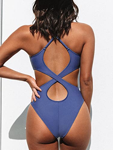 CUPSHE Women Crisscross Back Ruched One Piece Swimsuit Cut Out V Neck High Cut Thin Straps Bathing Suit