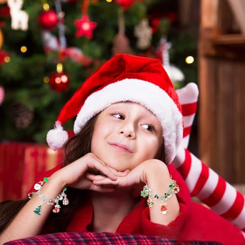 Christmas Advent Calendar Bracelets 2024 for Girls 24 Days Xmas Countdown Calendar DIY Jewelry Making Kit Gift 22 Charm Beads 2 Bracelets for Kids Teens Women