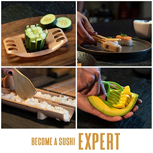 Alas Complete 20 Piece Sushi Making Set - Kit for Beginners & Pros with Knife, 2 Mats, Rice Bazooka and Dipping Plate