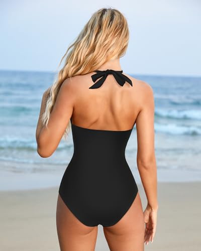 SUUKSESS Women Sexy Tummy Control One Piece Swimsuits Halter Push Up Bathing Suits