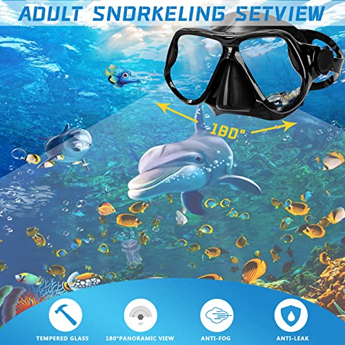 Snorkeling Gear for Adults Snorkel mask Set Scuba Diving mask Dry Snorkel Swimming Glasses Swim Dive mask Nose Cover Youth Free Diving