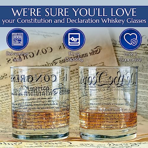 Greenline Goods Whiskey Glasses – United States Constitution + Declaration Glass (Set of 2) - 10 oz Tumblers - American US Patriotic Gift Set - Old Fashioned We The People Cocktail Glasses