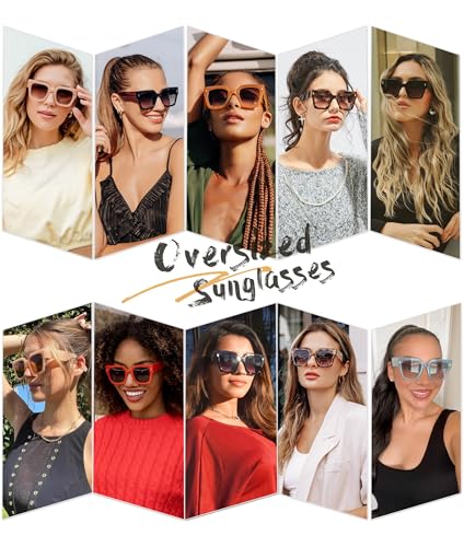 SOJOS Vintage Oversized Square Sunglasses for Women,Retro Womens Luxury Big Sun Glasses UV400 Protection SJ2194