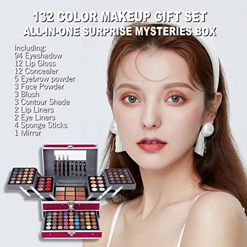 132 Color All In One Makeup Kit,Professional Makeup Case,Makeup Set for Teen Girls,Makeup Palette,Multicolor Eyeshadow Kit (006N1-Pink)