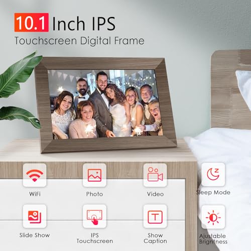 Canupdog 10.1 WiFi Digital Picture Frame, IPS Touch Screen Smart Cloud Digital Photo Frame with 16GB Storage, Wall Mountable, Auto-Rotate, Share Photos via Frameo App