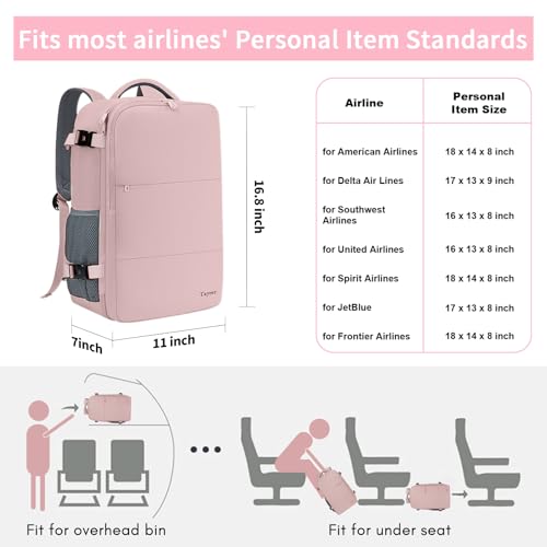 Taygeer Travel Backpack for Women, Carry On Backpack with USB Charging Port & Shoe Pouch, TSA 15.6inch Laptop Backpack Flight Approved, Nurse Bag Casual Daypack for Weekender Business Hiking, Pink