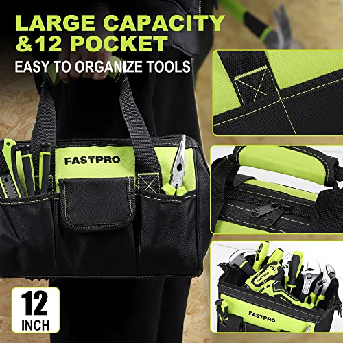 FASTPRO 232-Piece 20V Cordless Lithium-ion Drill Driver and Home Tool Set, Household Repairing Tool Kit with Drill, 12-Inch Wide Mouth Open Storage Tool Bag, Green