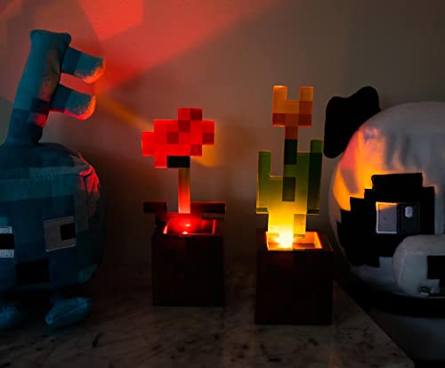 Ukonic Minecraft Orange Tulip & Poppy Flower Pot Mood Lights, Set of 2, Nightstand Table Lamp with LED Light for Bedroom, Desk, Living Room, Home Decor Room Essentials, Video Game Gifts & Collectibles