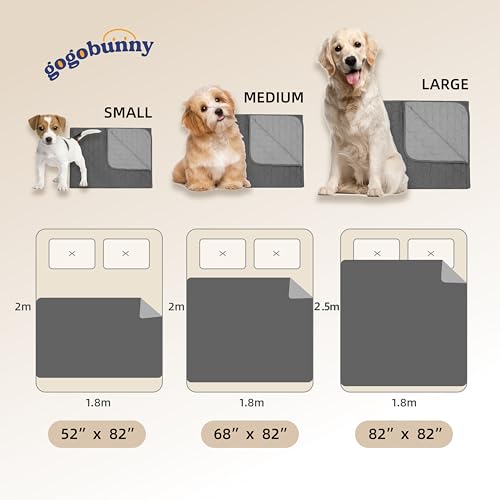 gogobunny 100% Double-Sided Waterproof Dog Bed Cover Pet Blanket Sofa Couch Furniture Protector for Puppy Large Dog Cat, Reversible (52x82 Inch (Pack of 1), Dark Grey/Light Grey)