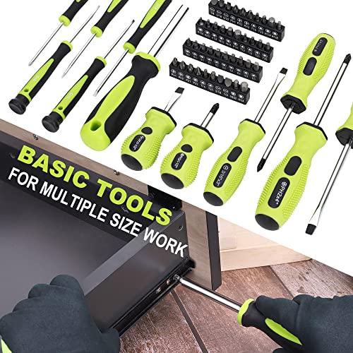 FASTPRO 220-Piece Home Tool Set, Household Repairing Tool Kit, with 12-Inch Wide Mouth Open Storage Tool Bag, Green